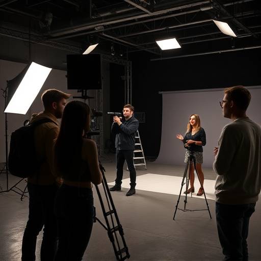 Des étudiants en cinéma filmant une scène dans un studio